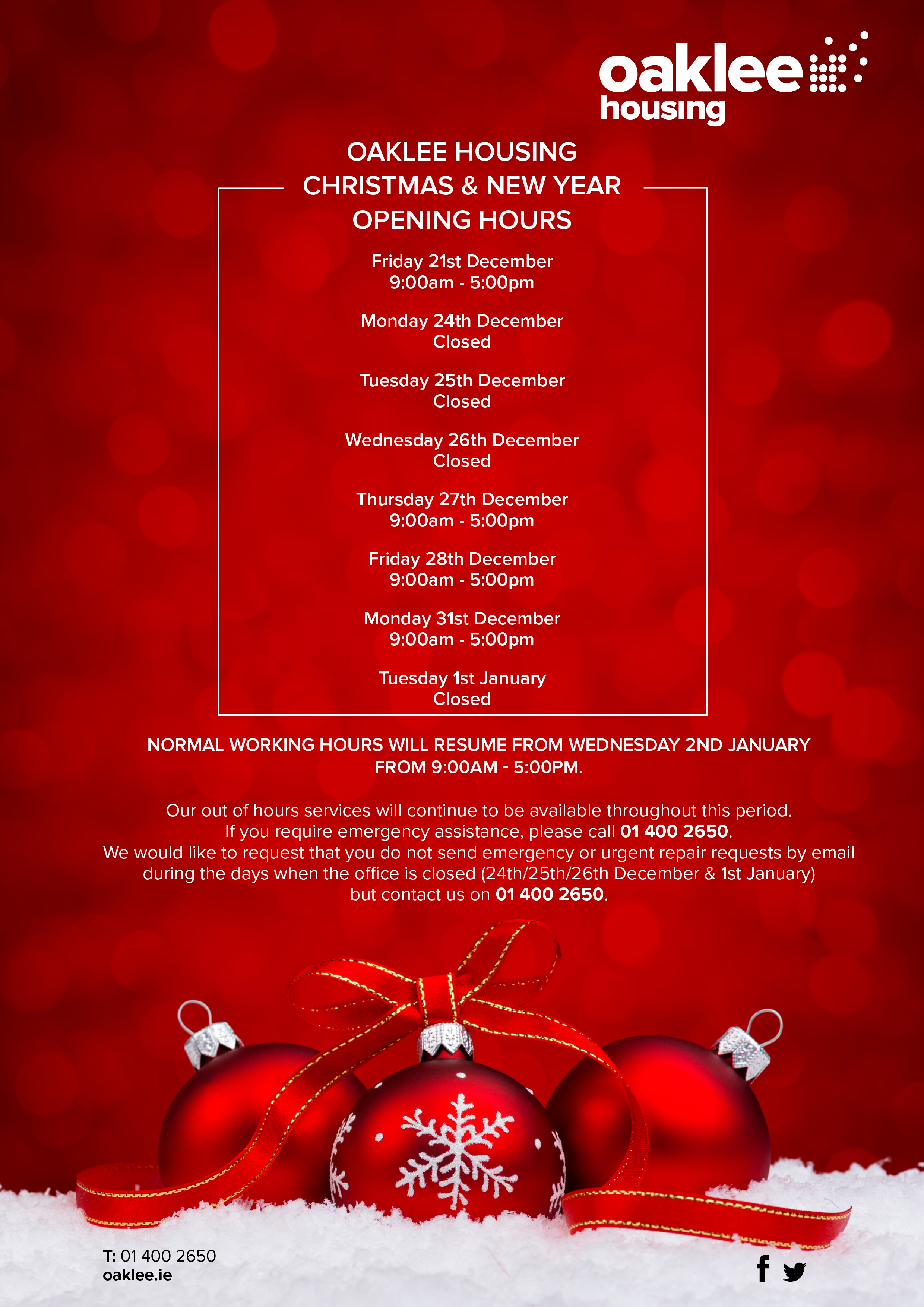 Christmas Opening Hours 2018